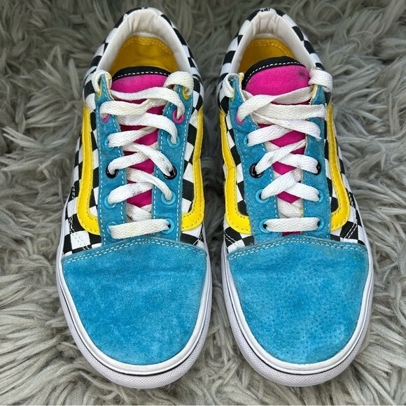 VANS Old Skool Crazy Checks multi color lace up sneakers women’s shoe size 7.5 - Picture 2 of 9